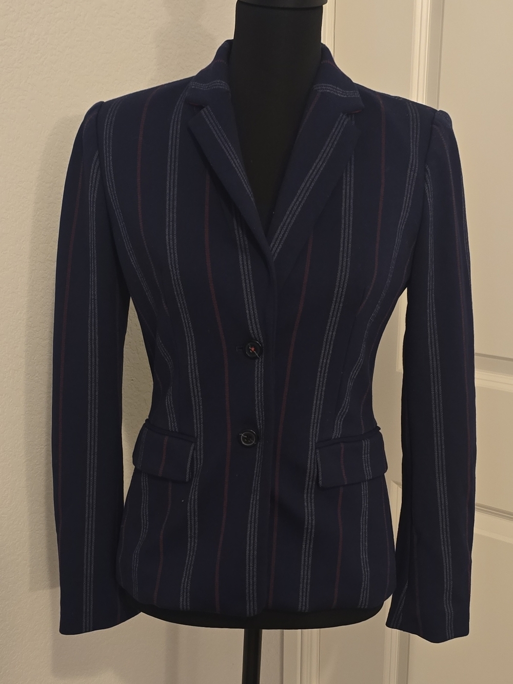 Tommy Hilfiger Navy Pinstripe Fitted Blazer